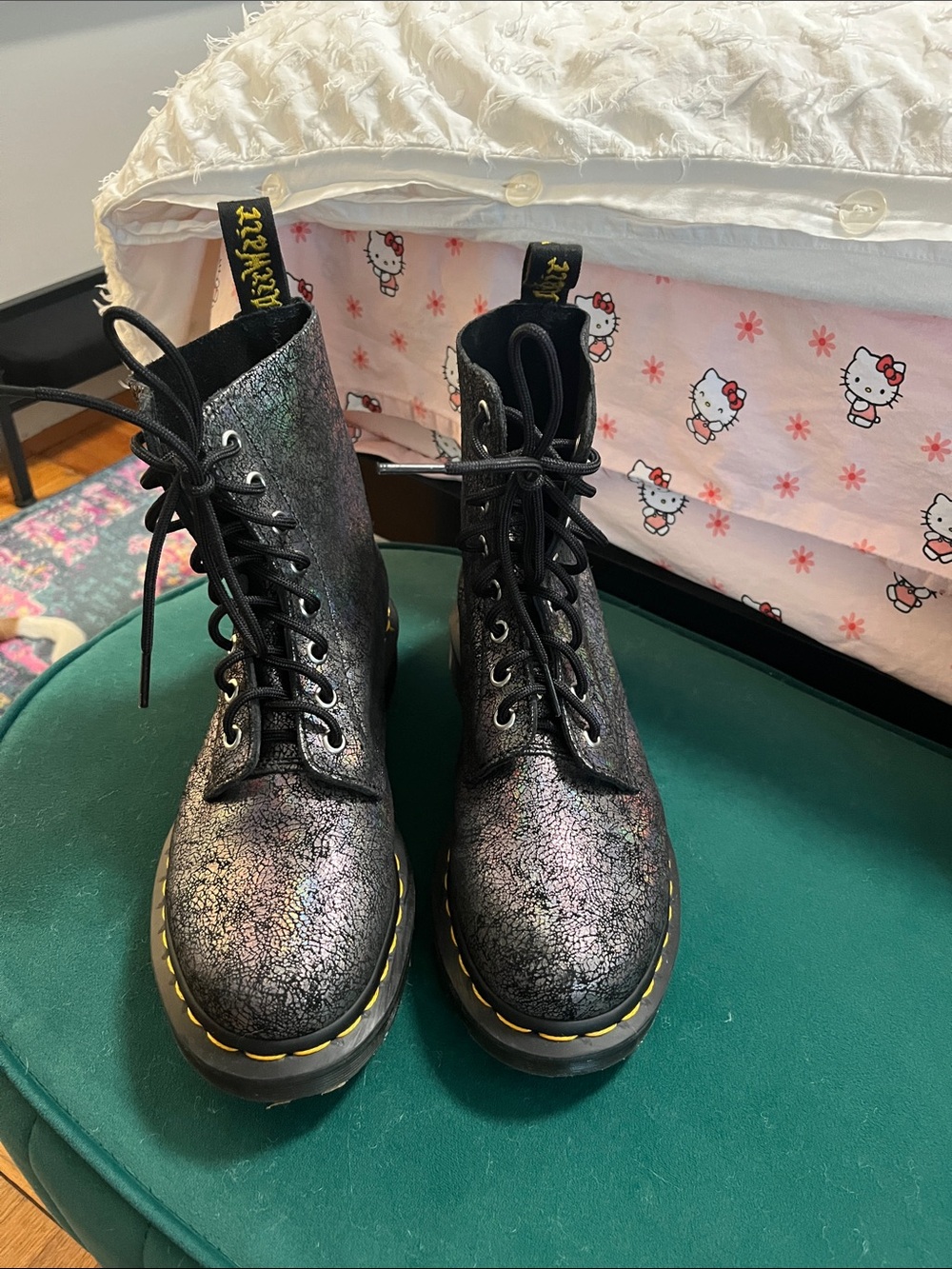 Dr. Martens Black Iridescent Lace-Up Combat Boots